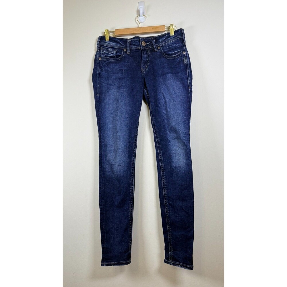 Silver Jeans Womens Suki Skinny Dark Wash Stretch Mid Rise 5-Pocket Blue